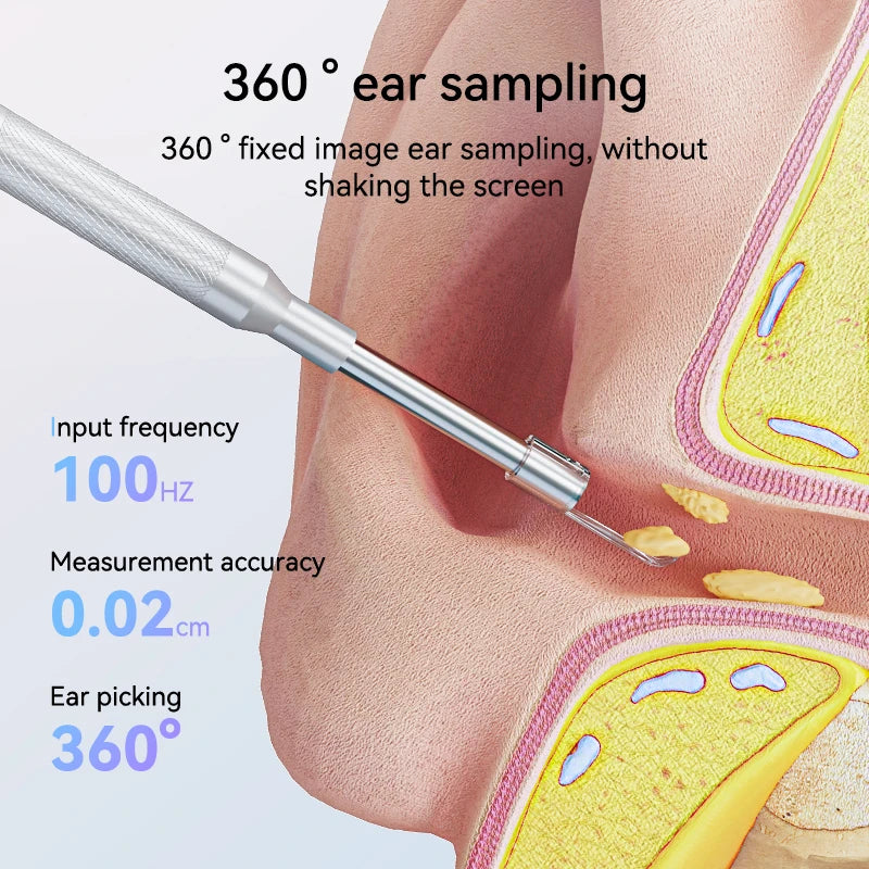 Digital Otoscope 3.9mm 4.3 Inch for Ear Cleaning Smart Visual Ear Picking Stick30MP Type-C Can Be Connected to Computer 2600mAh